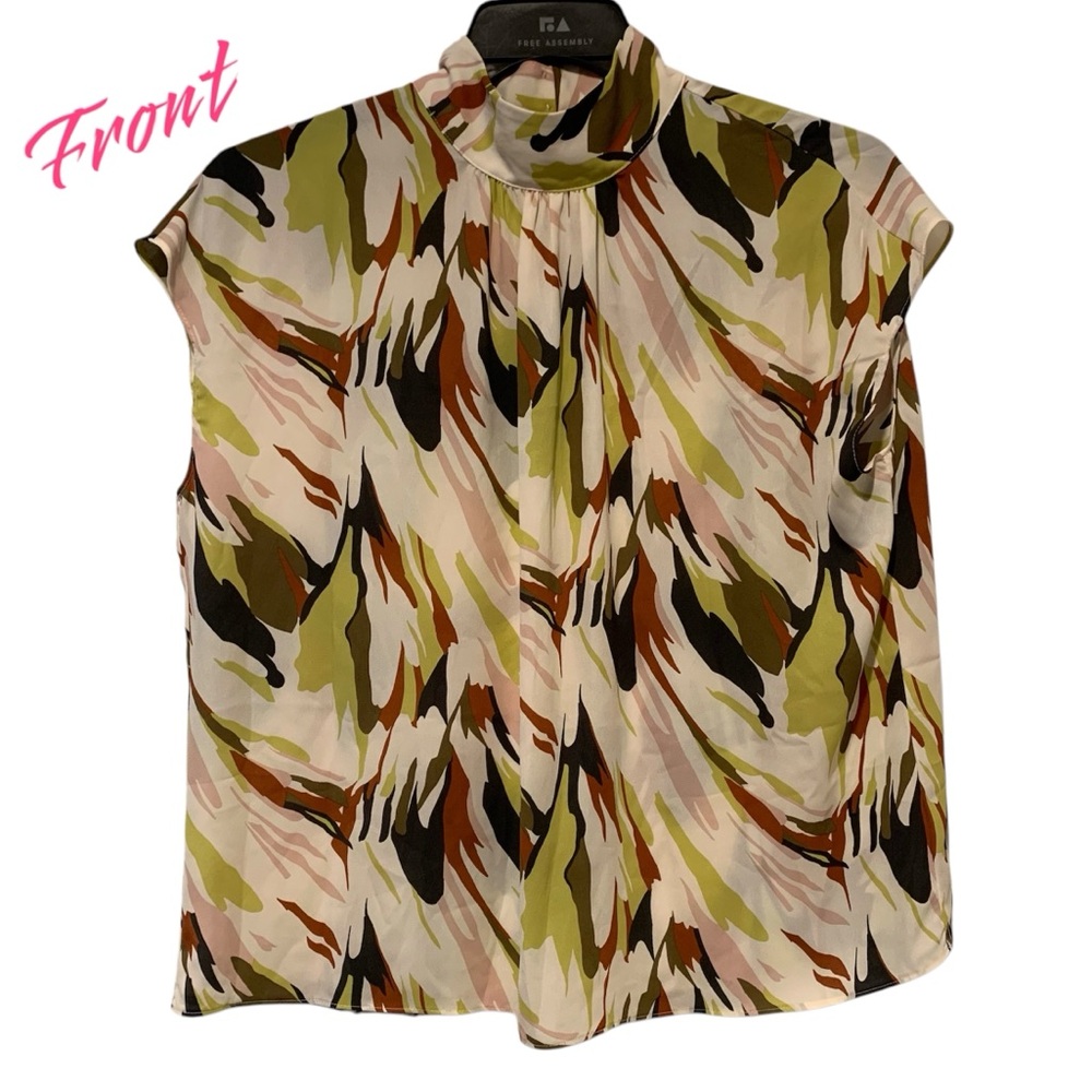 Worthington Summer Splash Print High Neck Blouse, Size Large